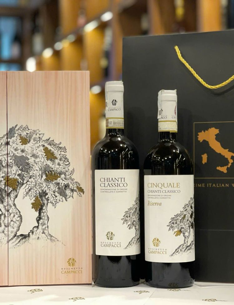 HỘP QUÀ TẶNG RƯỢU VANG Ý CINQUALE CHIANTI CLASSICO RISERVA CAO CẤP <5% ABV*